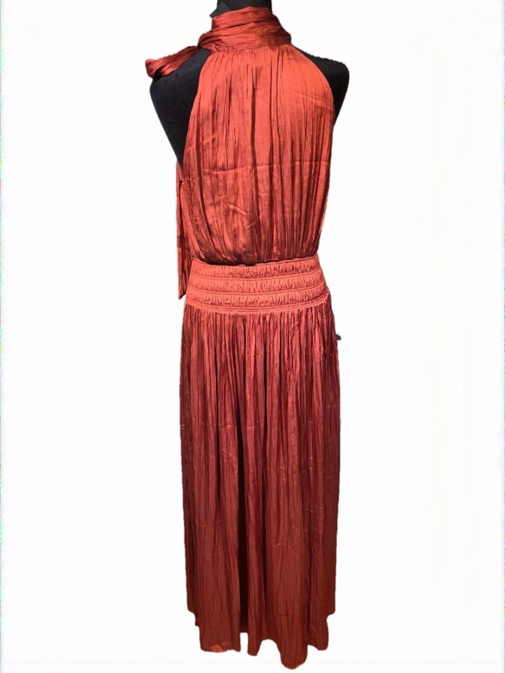 BCBGMaxAzria Tandori Spice Smocked Halter Maxi Dress With Bow Tie Neck Detail - Picture 6 of 9
